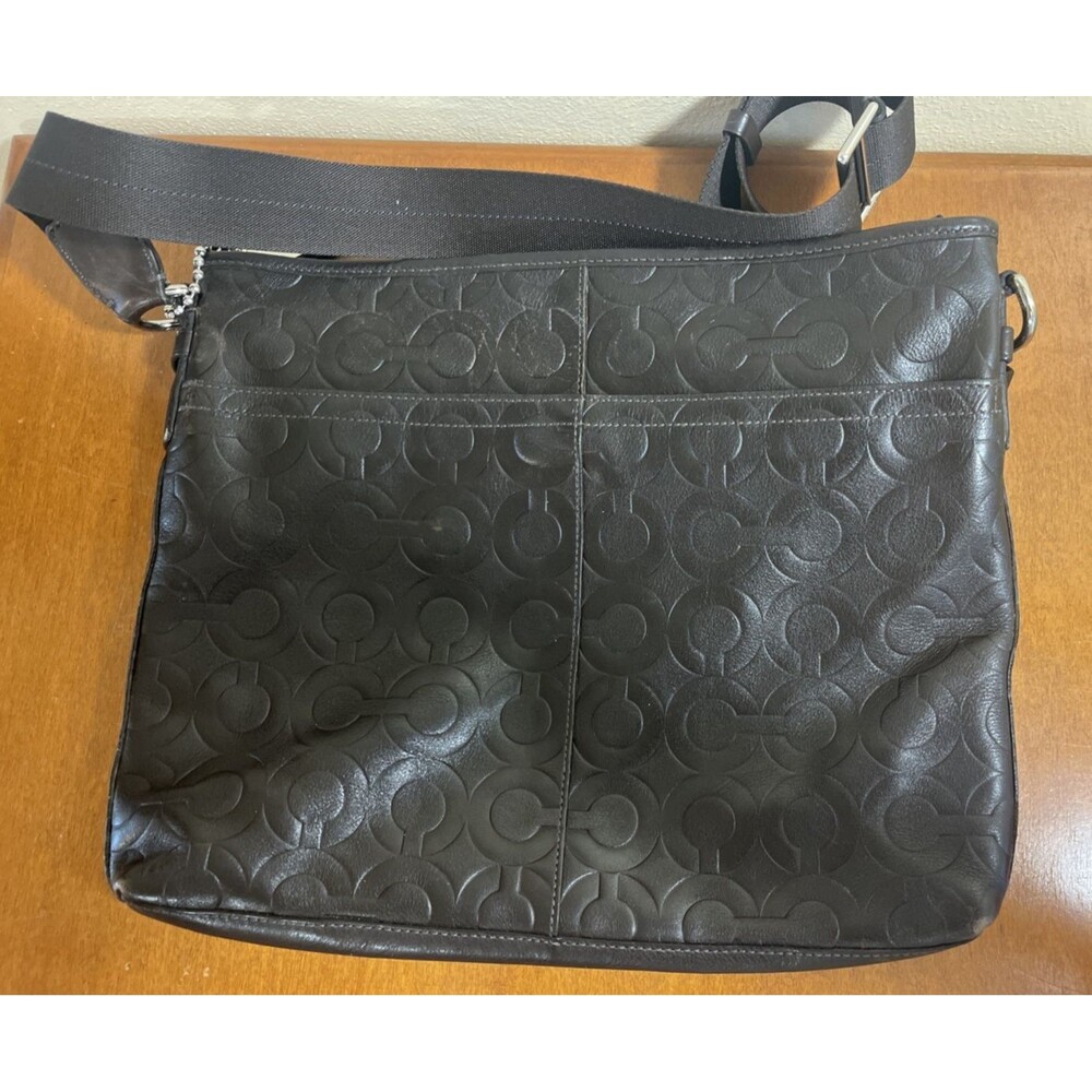 Vtg COACH Op Art Calf Leather Messenger Bag Dark Brown 70248